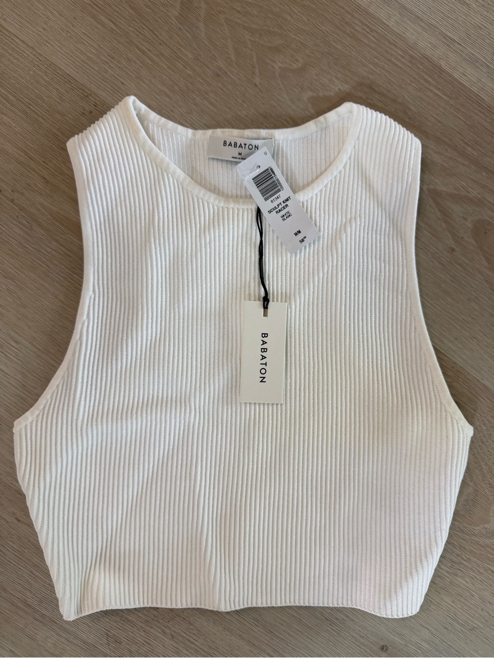 Babaton Cream Ribbed High-Neck Crop Tank